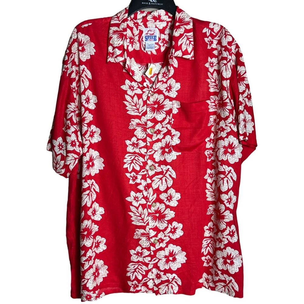 Hawaiian Shirt Red Button Up NWT Spike Sports Short Sleeve Beach Unisex Mens L